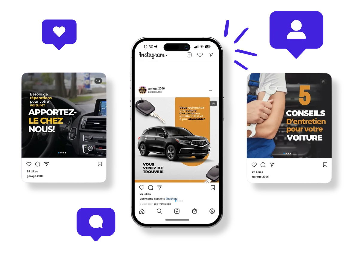 Social-Media-Beiträge für eine Autowerkstatt